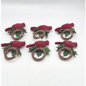 Cardinal Bird Christmas Napkin Rings Holders Holiday Table Decor Set of‎ 6